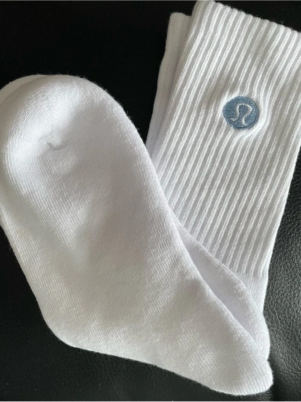 lululemon athletica White Crew Athletic Socks with Subtle Blue Logo